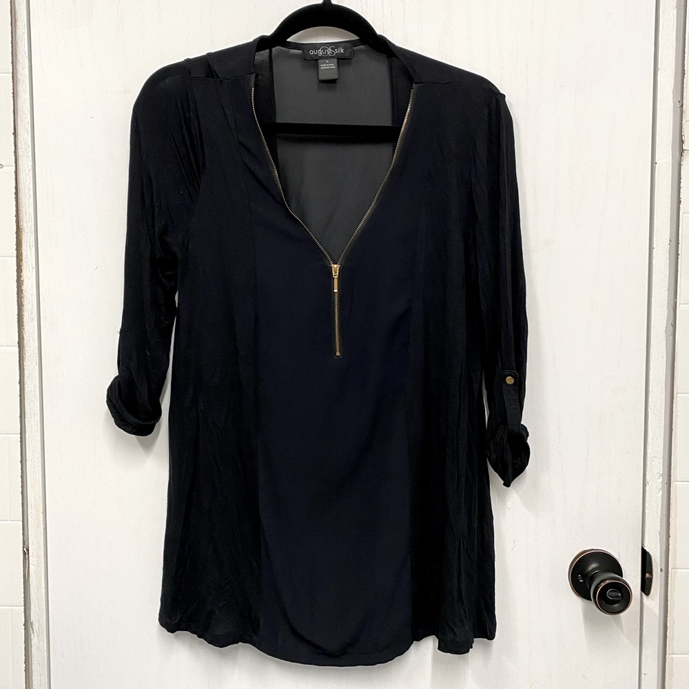 Black blouse with gold zipper
